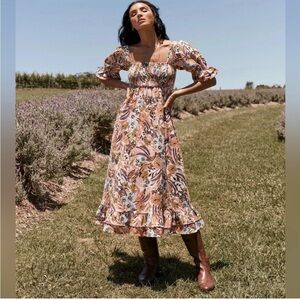 Girl & the Sun Gia Dress Berry Print Midi Multi Sz S